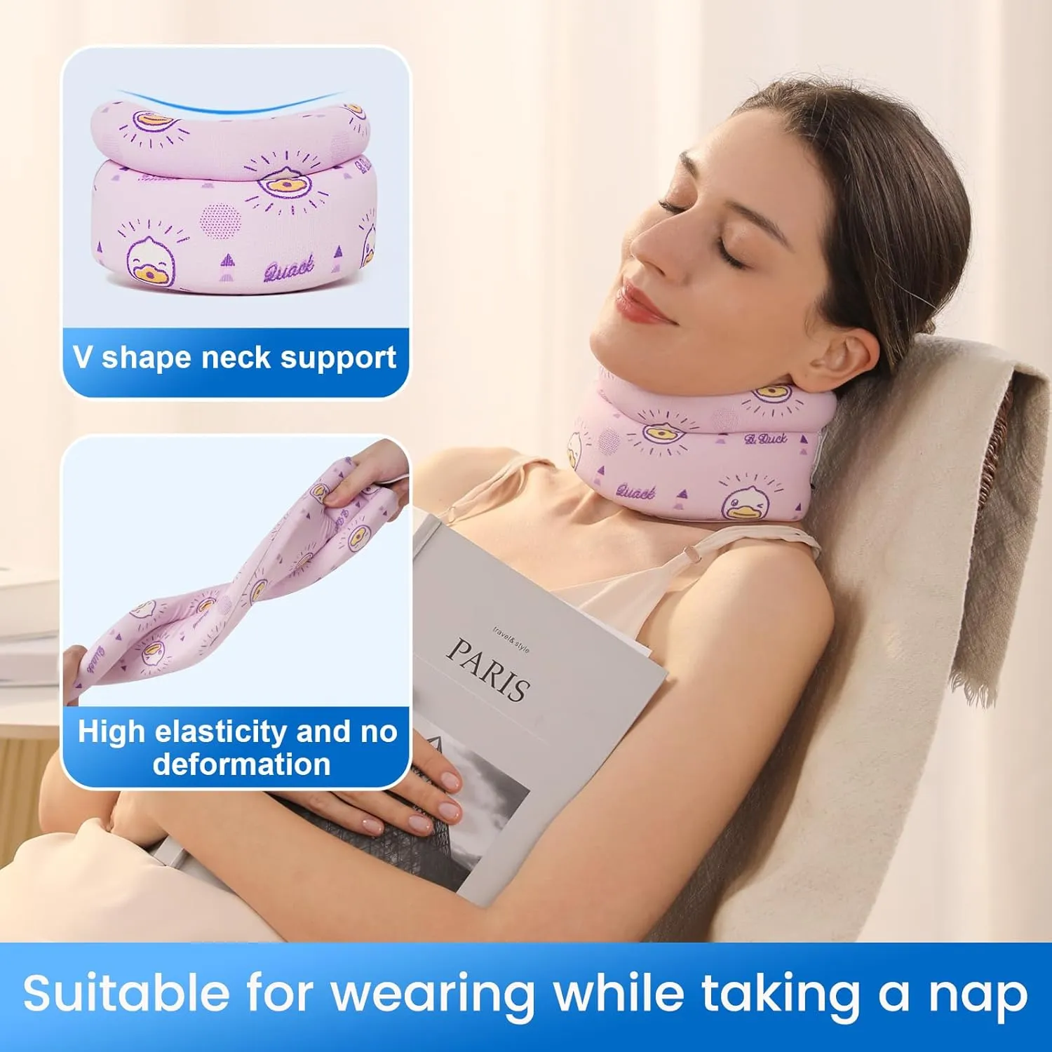 Velpeau Fashion Neck Brace for Sleeping -Soft Cervical Collar for Snooze, Anti Snoring, Sleep Apnea, Foam Wraps Keep Vertebrae Stable Relief Pain and Support for Women & Men (Pink, L: 14-16.5 inch)