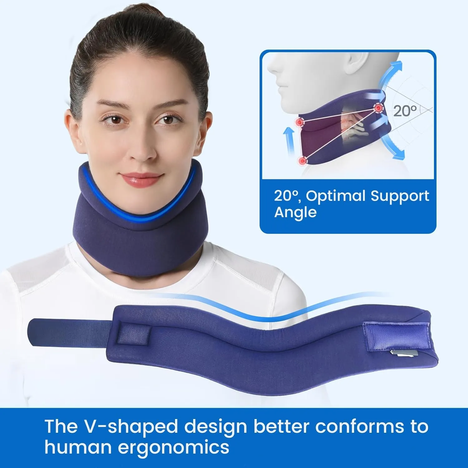 Velpeau Neck Brace for Neck Pain and Support -Soft Cervical Collar for Sleeping in Bed, Snoozing, Sleeping Upright, Anti-Snoring, Sleep Apnea for Women & Men(Blue, Comfort Version, XL: 16.5-18.7"/4")