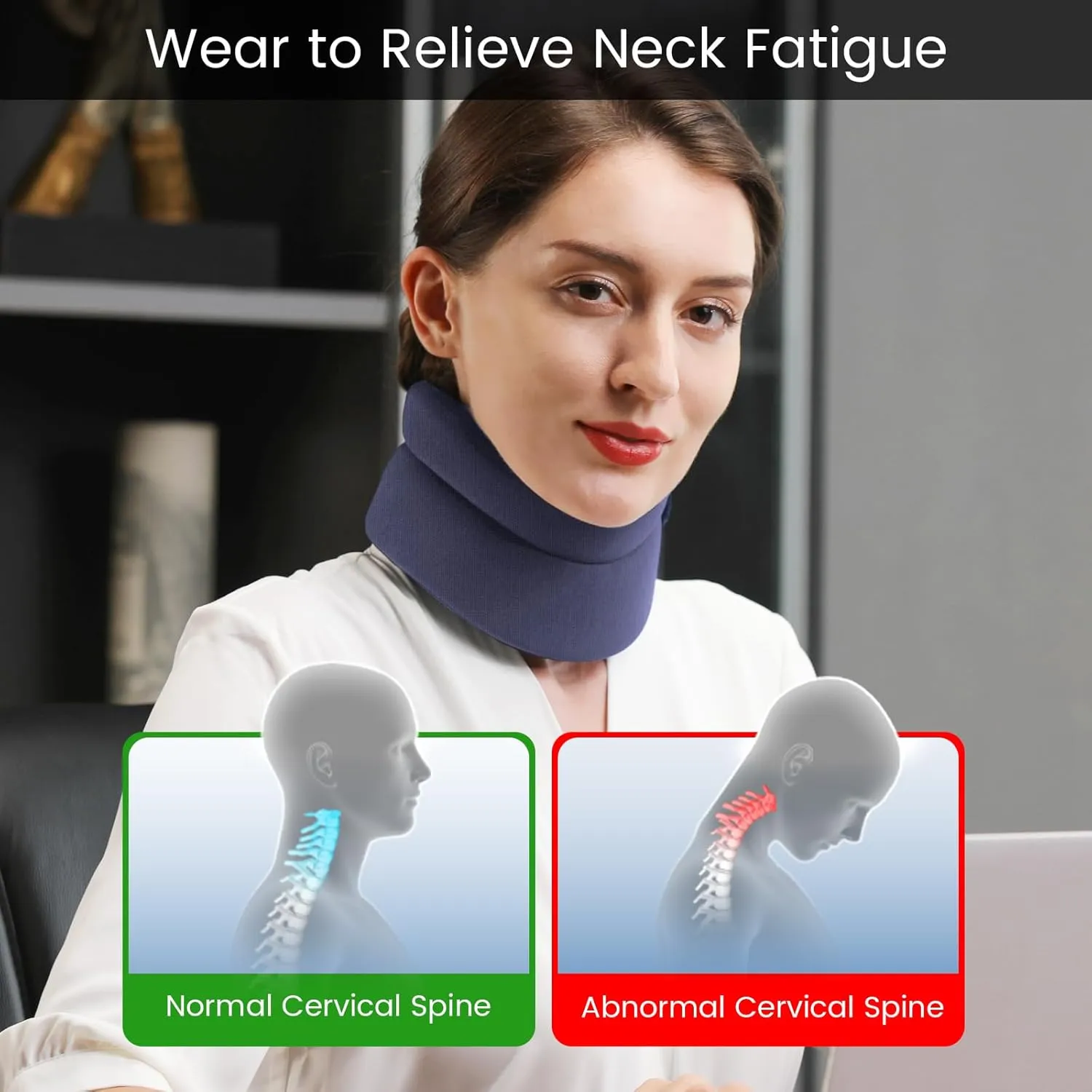 Velpeau Neck Brace for Neck Pain and Support -Soft Cervical Collar for Sleeping in Bed, Snoozing, Sleeping Upright, Anti-Snoring, Sleep Apnea for Women & Men(Blue, Comfort Version, XL: 16.5-18.7"/4")