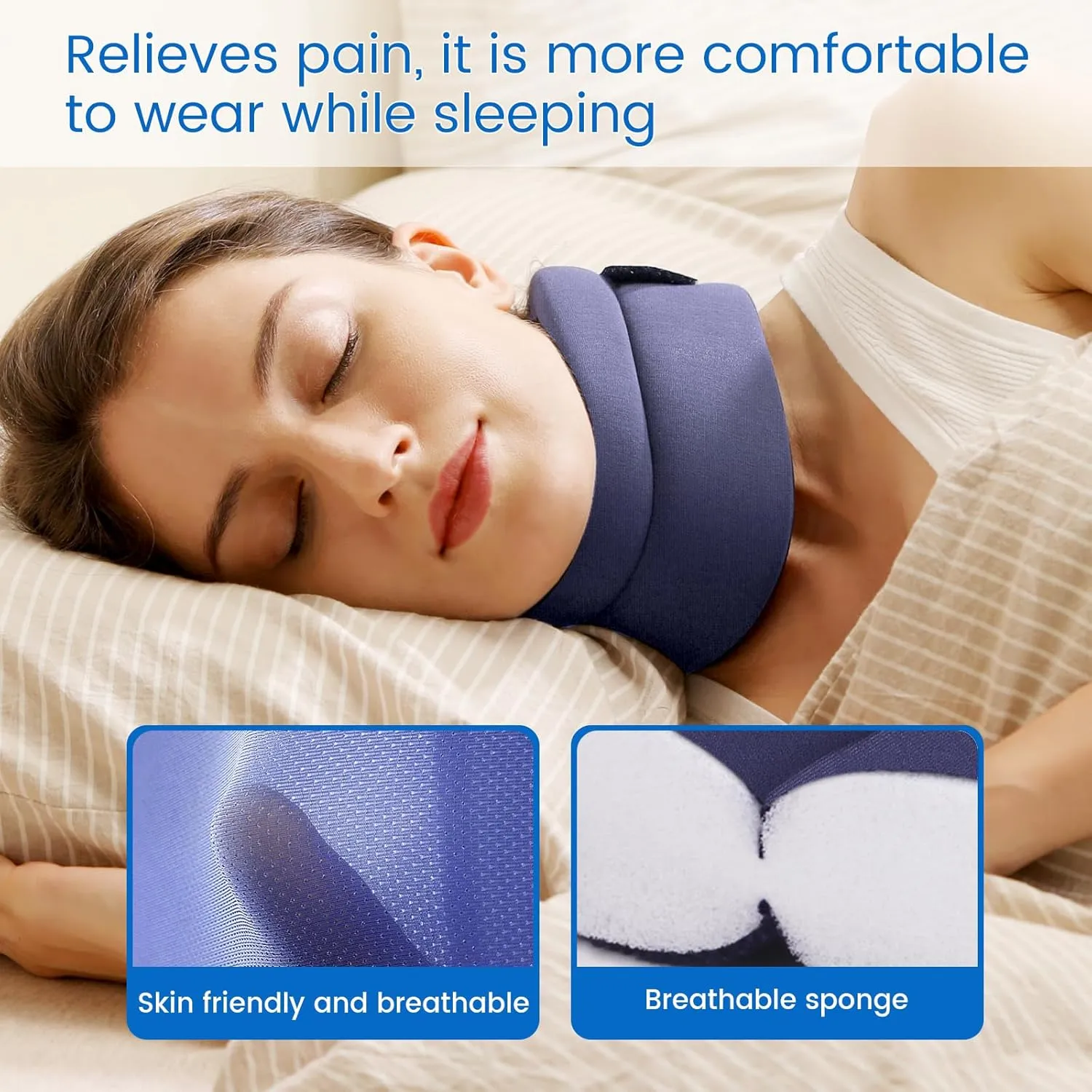 Velpeau Neck Brace for Neck Pain and Support -Soft Cervical Collar for Sleeping in Bed, Snoozing, Sleeping Upright, Anti-Snoring, Sleep Apnea for Women & Men(Blue, Comfort Version, XL: 16.5-18.7"/4")