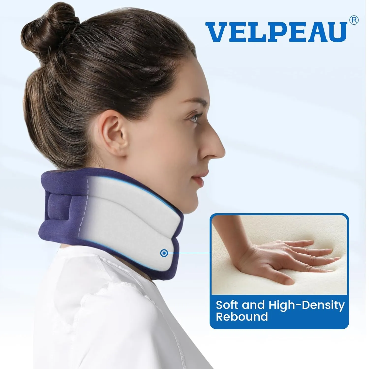 Velpeau Neck Brace for Neck Pain and Support -Soft Cervical Collar for Sleeping in Bed, Snoozing, Sleeping Upright, Anti-Snoring, Sleep Apnea for Women & Men(Blue, Comfort Version, XL: 16.5-18.7"/4")