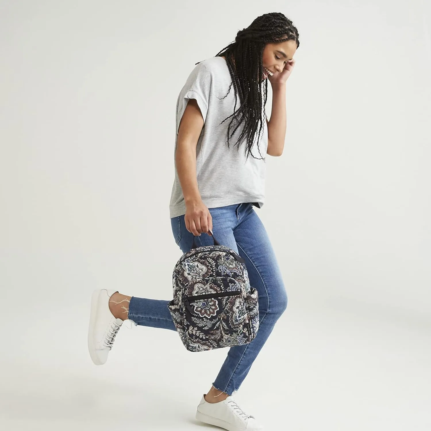 Vera Bradley Women's Cotton Small Backpack, Climbing Ivy Green - Recycled Cotton, One Size
