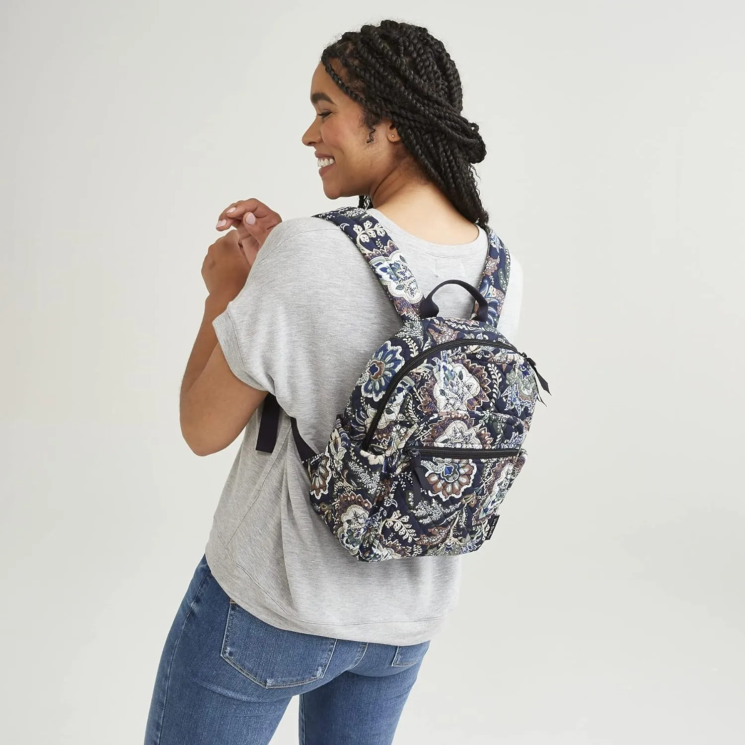 Vera Bradley Women's Cotton Small Backpack, Climbing Ivy Green - Recycled Cotton, One Size