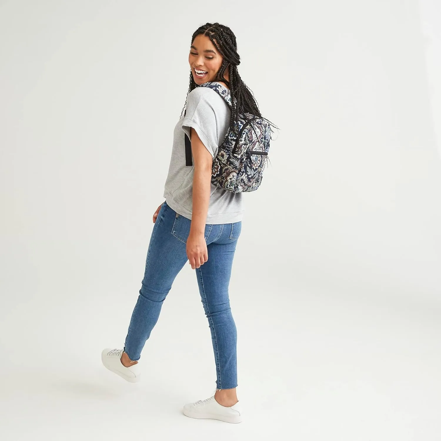 Vera Bradley Women's Cotton Small Backpack, Climbing Ivy Green - Recycled Cotton, One Size