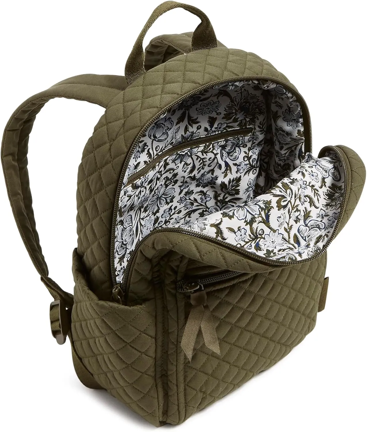 Vera Bradley Women's Cotton Small Backpack, Climbing Ivy Green - Recycled Cotton, One Size