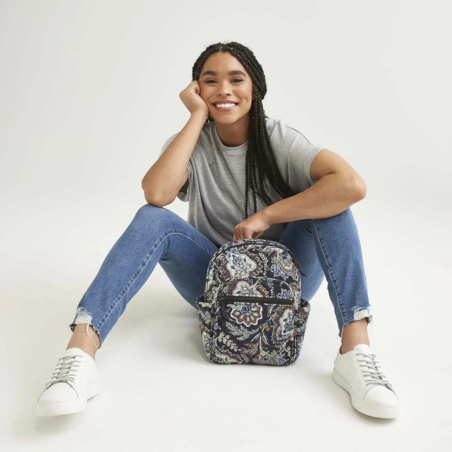 Vera Bradley Women's Cotton Small Backpack, Climbing Ivy Green - Recycled Cotton, One Size