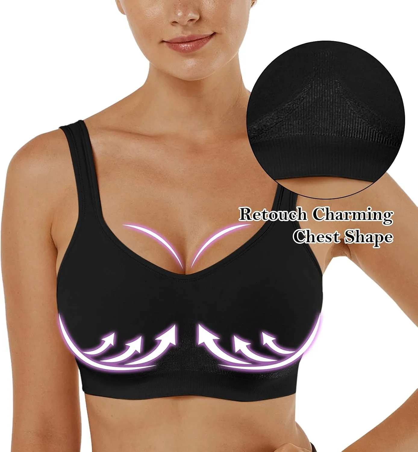 Vertvie Women's Wirefree Bras Seamless Full Coverage Plus Size Sports Bra for Sleeping Yoga Workout Everyday Wear Bralette