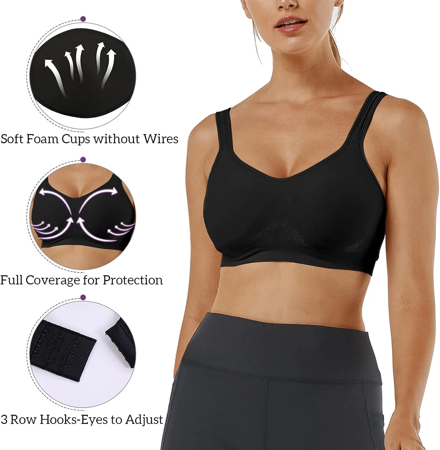 Vertvie Women's Wirefree Bras Seamless Full Coverage Plus Size Sports Bra for Sleeping Yoga Workout Everyday Wear Bralette