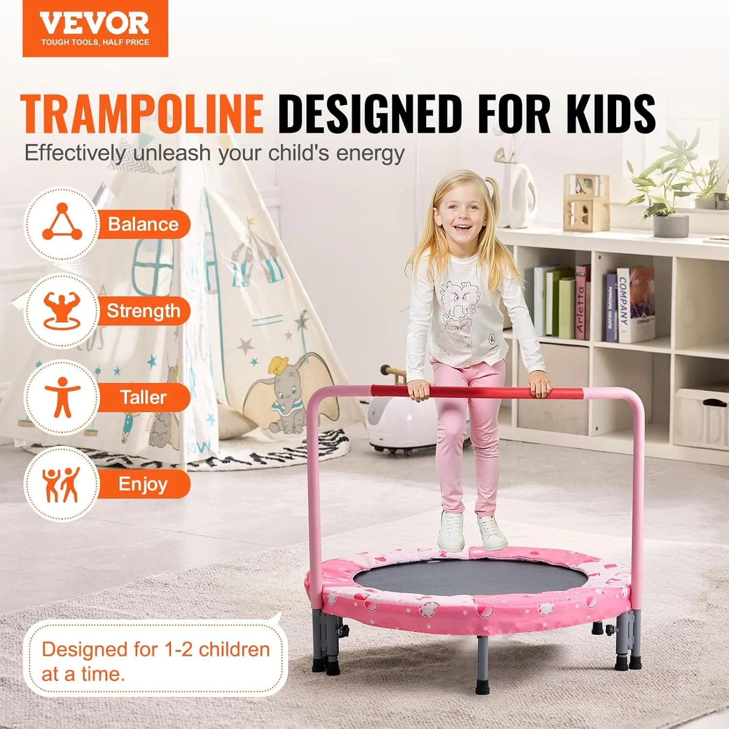 VEVOR 3FT Trampoline 36" Indoor/Outdoor for Toddlers, Foldable Mini Baby With Foam Handle, Recreational Birthday Gift