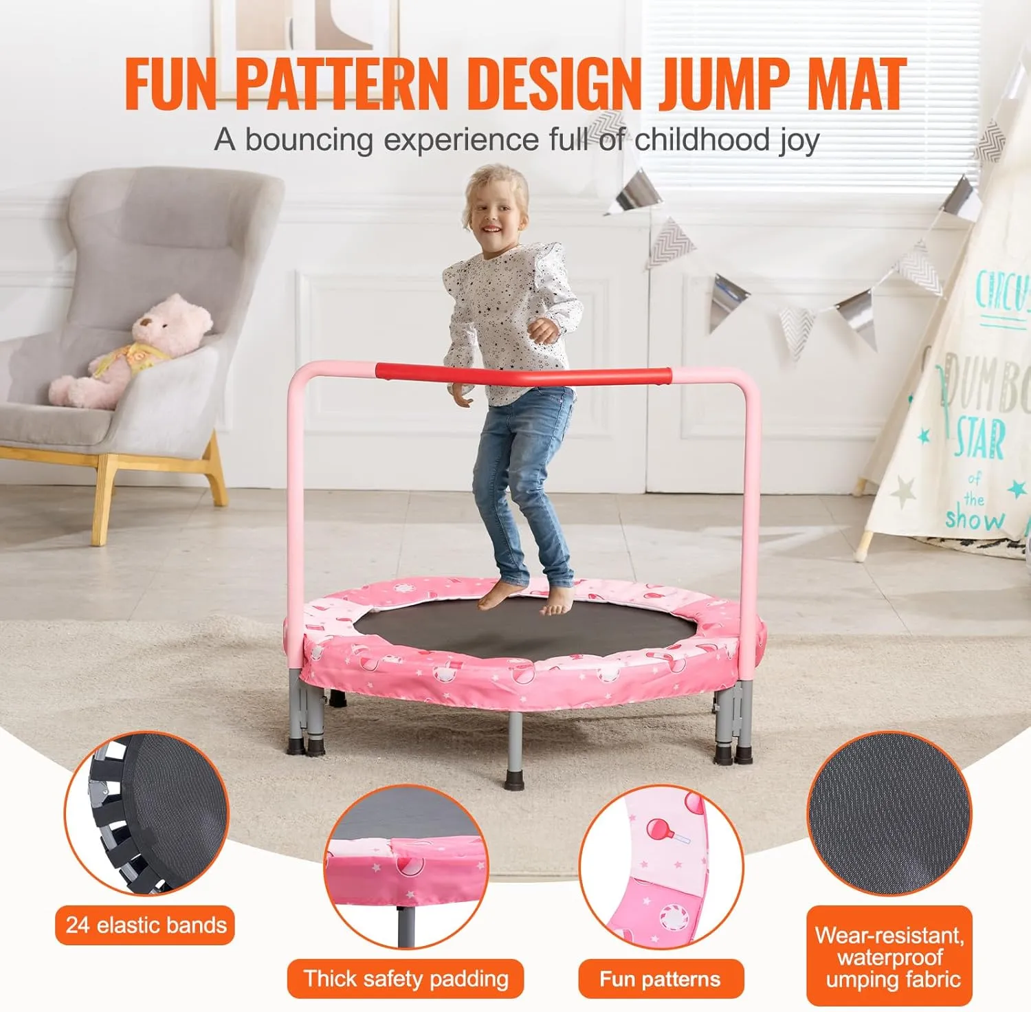 VEVOR 3FT Trampoline 36" Indoor/Outdoor for Toddlers, Foldable Mini Baby With Foam Handle, Recreational Birthday Gift