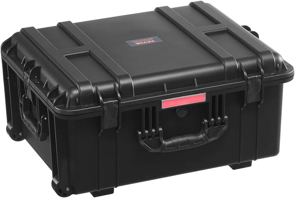 VEVOR Weatherproof Hard Case, Heavy Duty Protective Dry Box Case with Pre-Cut Foam, Wheels & Retractable Pull Handles for Travel, Hunt, Military, Tactical, IP67 Waterproof Case for Cameras(63x50x32)