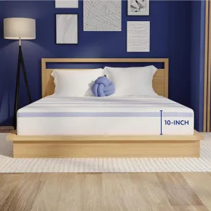 Vibe Gel Memory Foam Mattress, Fiberglass Free 10-Inch CertiPUR-US Certified Bed-in-a-Box, King, White