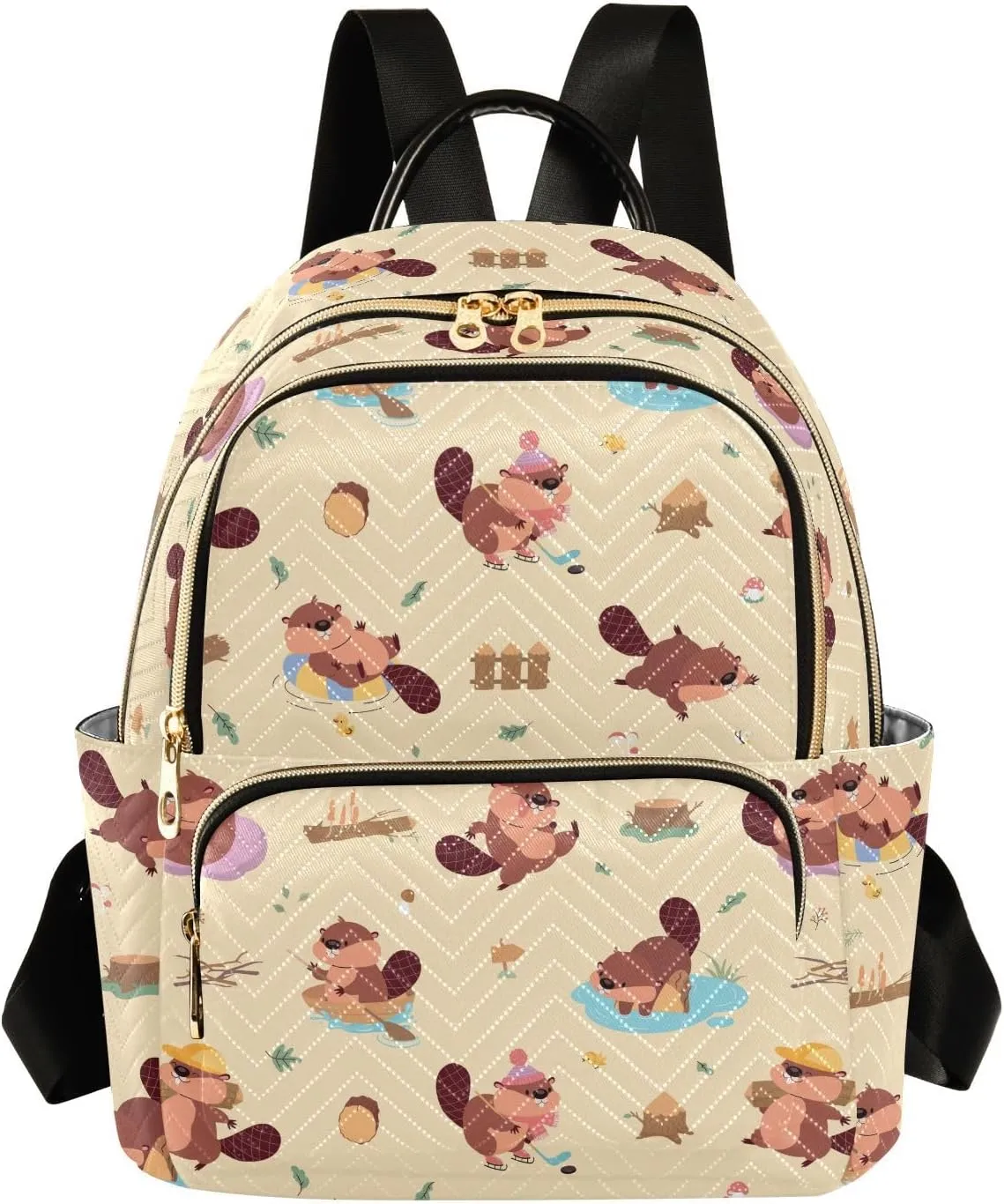 VIGTRO Women Fashion Backpack Quilted Mini Purse Naughty Beaver Cute Pattern, Lightweight Travel Casual Shoulder Backpack with Adjustable Straps Size M