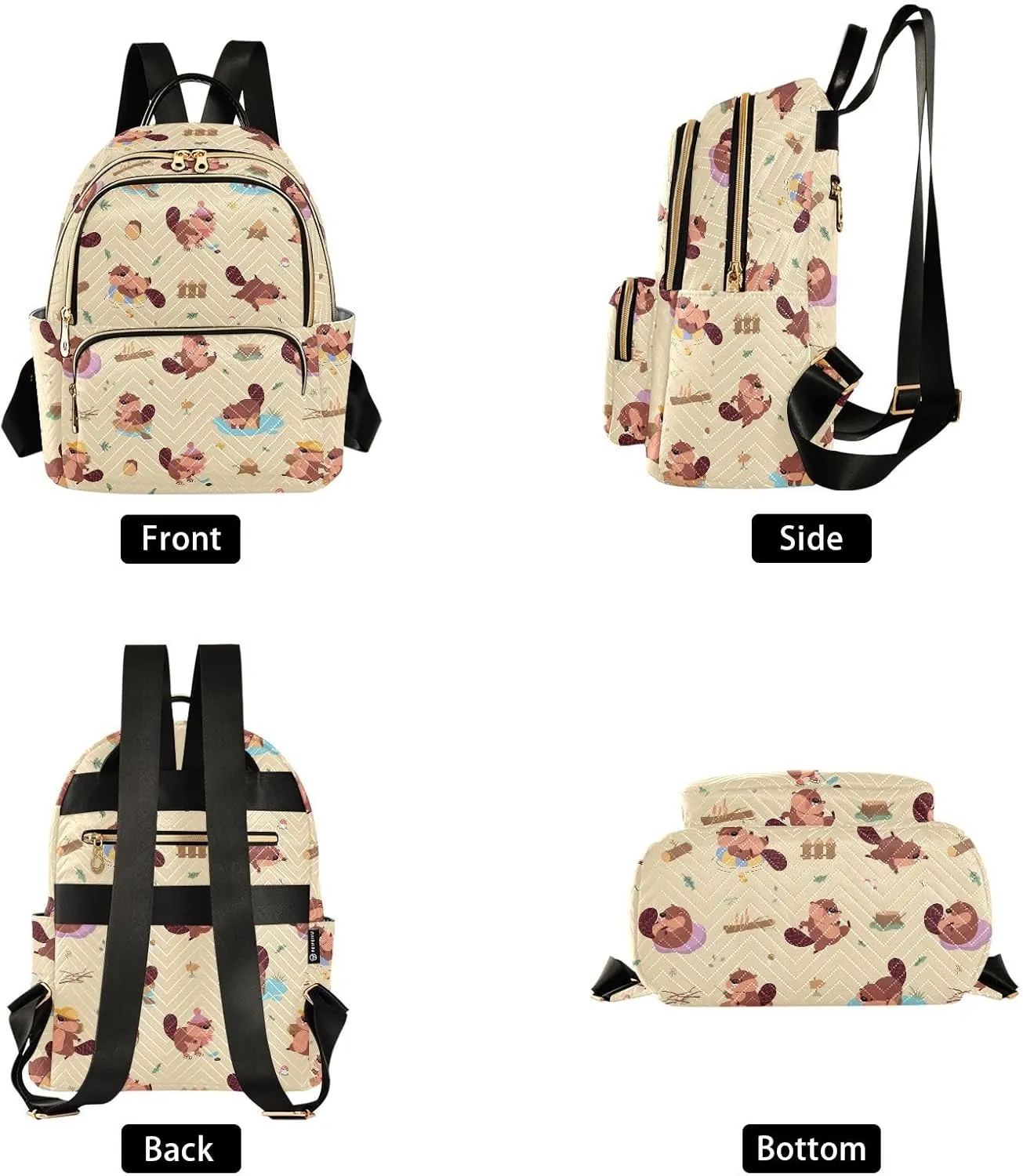 VIGTRO Women Fashion Backpack Quilted Mini Purse Naughty Beaver Cute Pattern, Lightweight Travel Casual Shoulder Backpack with Adjustable Straps Size M