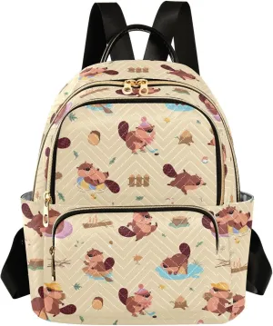 VIGTRO Women Fashion Backpack Quilted Mini Purse Naughty Beaver Cute Pattern, Lightweight Travel Casual Shoulder Backpack with Adjustable Straps Size M