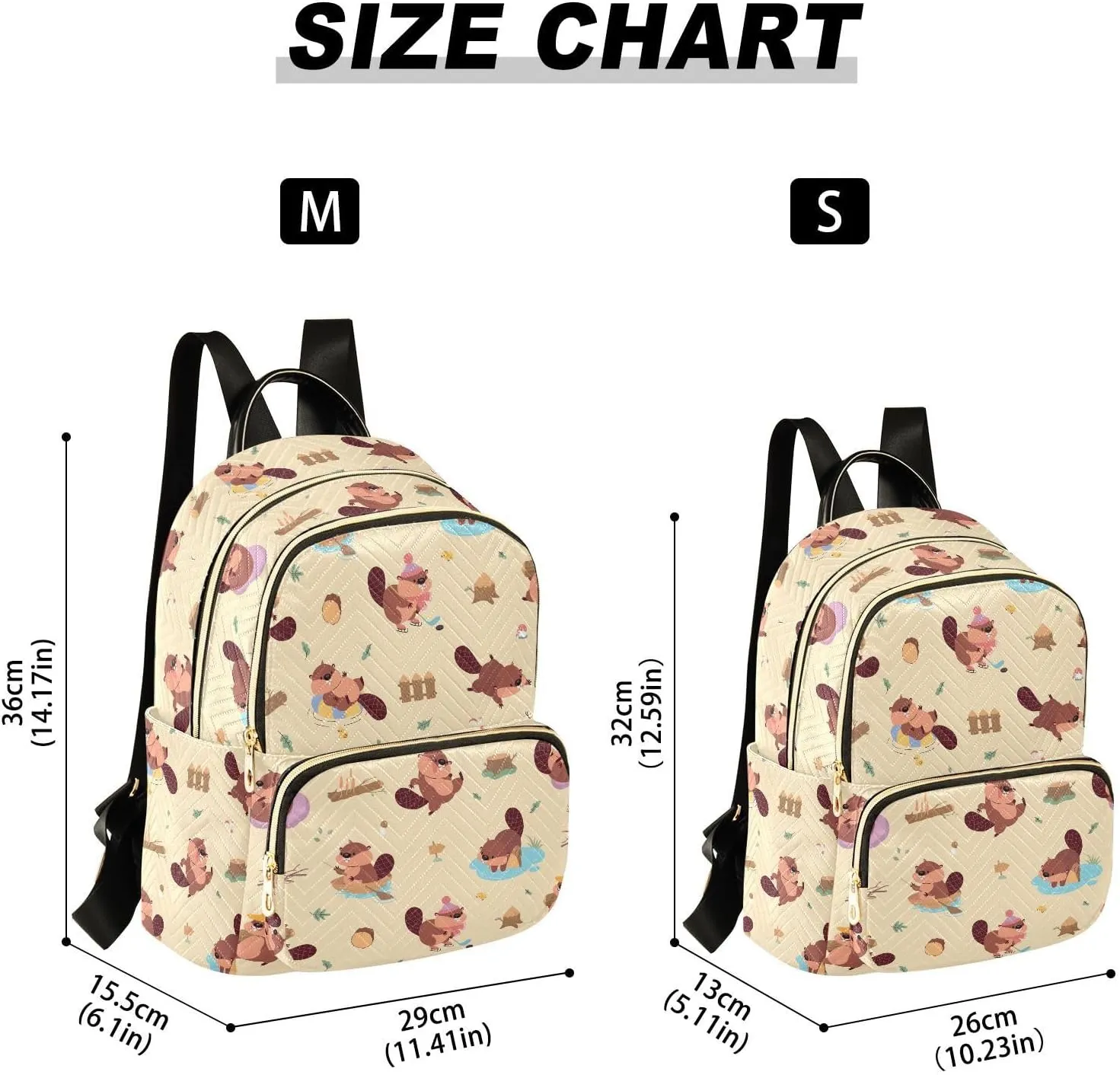 VIGTRO Women Fashion Backpack Quilted Mini Purse Naughty Beaver Cute Pattern, Lightweight Travel Casual Shoulder Backpack with Adjustable Straps Size M