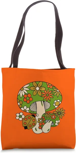 Vintage Merry Mushrooms, 1970s Hippie Nostalgia Tote Bag