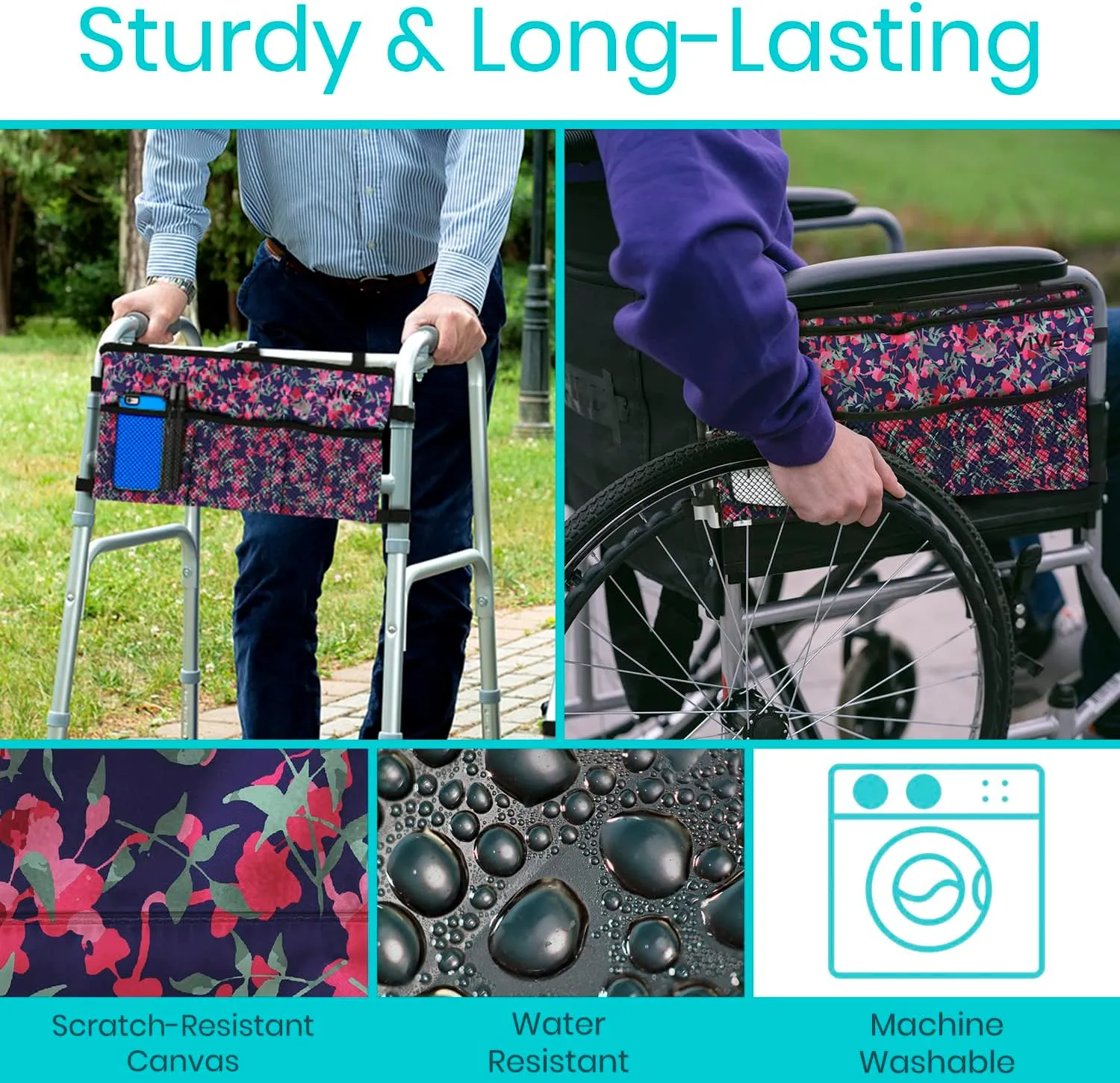 Vive Walker Bag - Accessories Wheelchair Basket Pouch (Water Resistant) - Seniors Caddy Accessory Attachment for Folding, Rolling Walkers - Carry Storage Carrier Tote - Lightweight, Universal Size