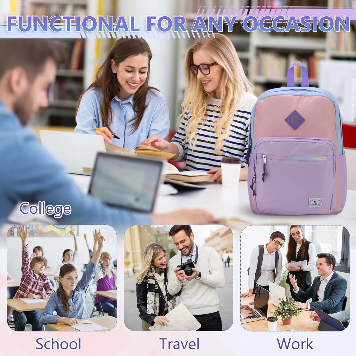 VX VONXURY School Backpack for Men Women,Lightweight Classic Basic Bookbag Simple Kids Black Backpack for College Travel