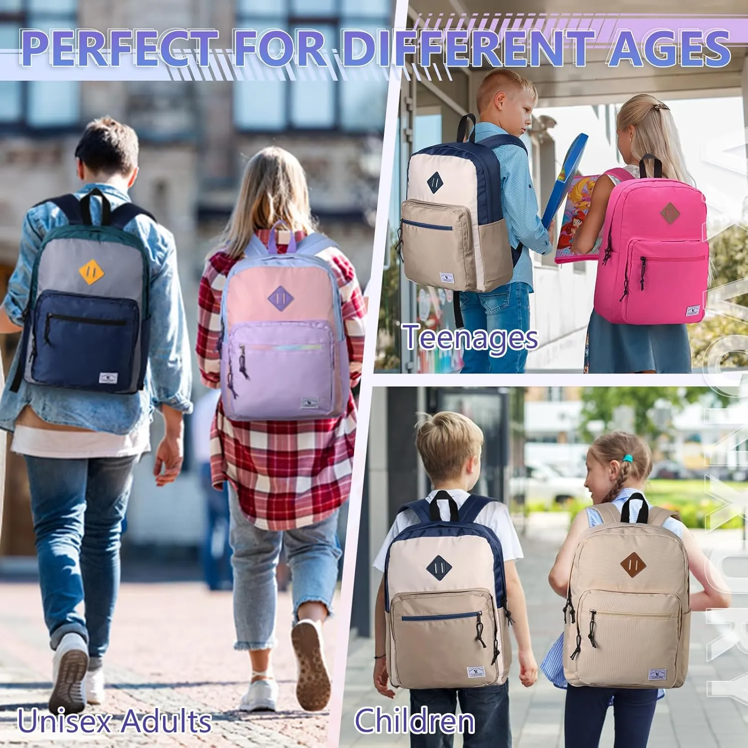 VX VONXURY School Backpack for Men Women,Lightweight Classic Basic Bookbag Simple Kids Black Backpack for College Travel
