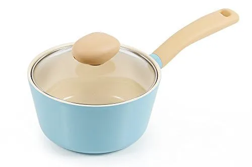 w/ Cutting-edge style Nonstick , Mint Lid Retro Saucepan Neoflam Chic 1.5QT Ceramic Glass