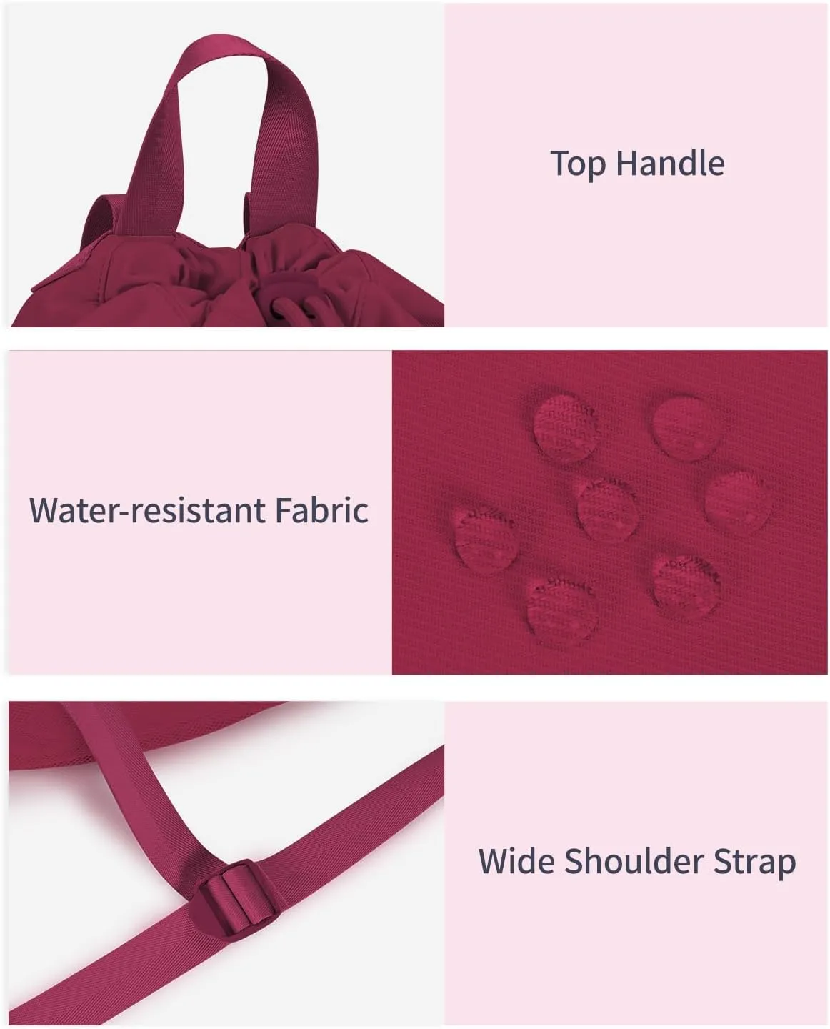 WANDF Drawstring Backpack for Women, Lightweight Gym Bag with Yoga Mat Strap, Water-Resistant String Backpack with Mesh Pocket (Red, Patent Pending)
