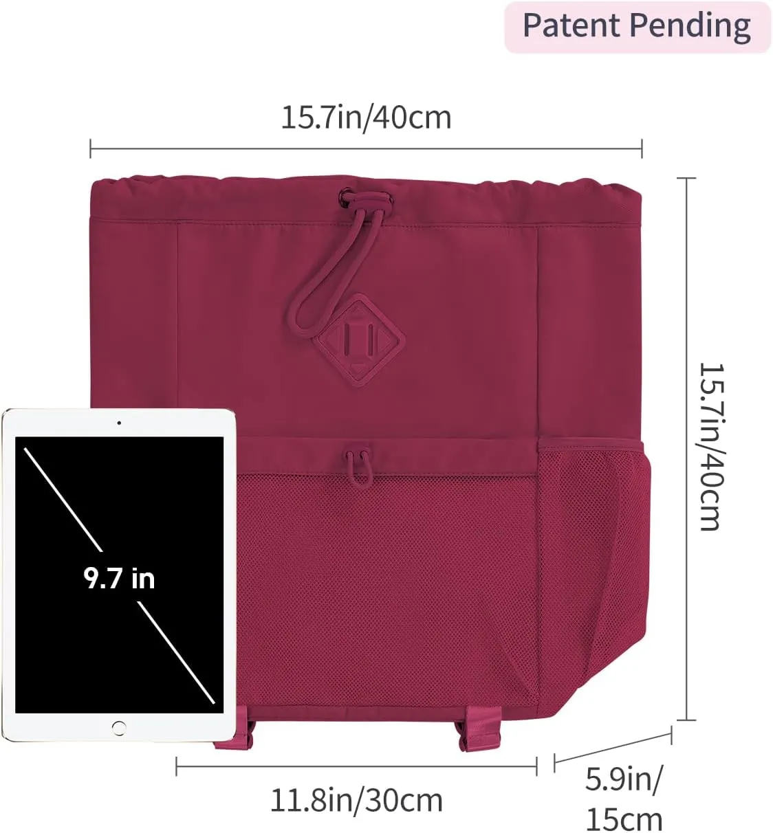 WANDF Drawstring Backpack for Women, Lightweight Gym Bag with Yoga Mat Strap, Water-Resistant String Backpack with Mesh Pocket (Red, Patent Pending)