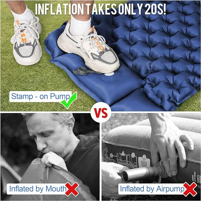 WANNTS Sleeping Pad, Ultralight Inflatable Sleeping Pad for Camping, Built-in Pump, Ultimate for Camping, Hiking - Airpad, Carry Bag, Repair Kit - Compact & Lightweight Camping Pad(Blue)