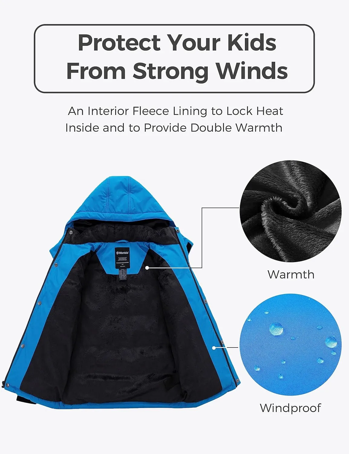 wantdo Boy's Fleece Winter Coat Waterproof Puffer Jacket Warm Winter Jackets with Hood
