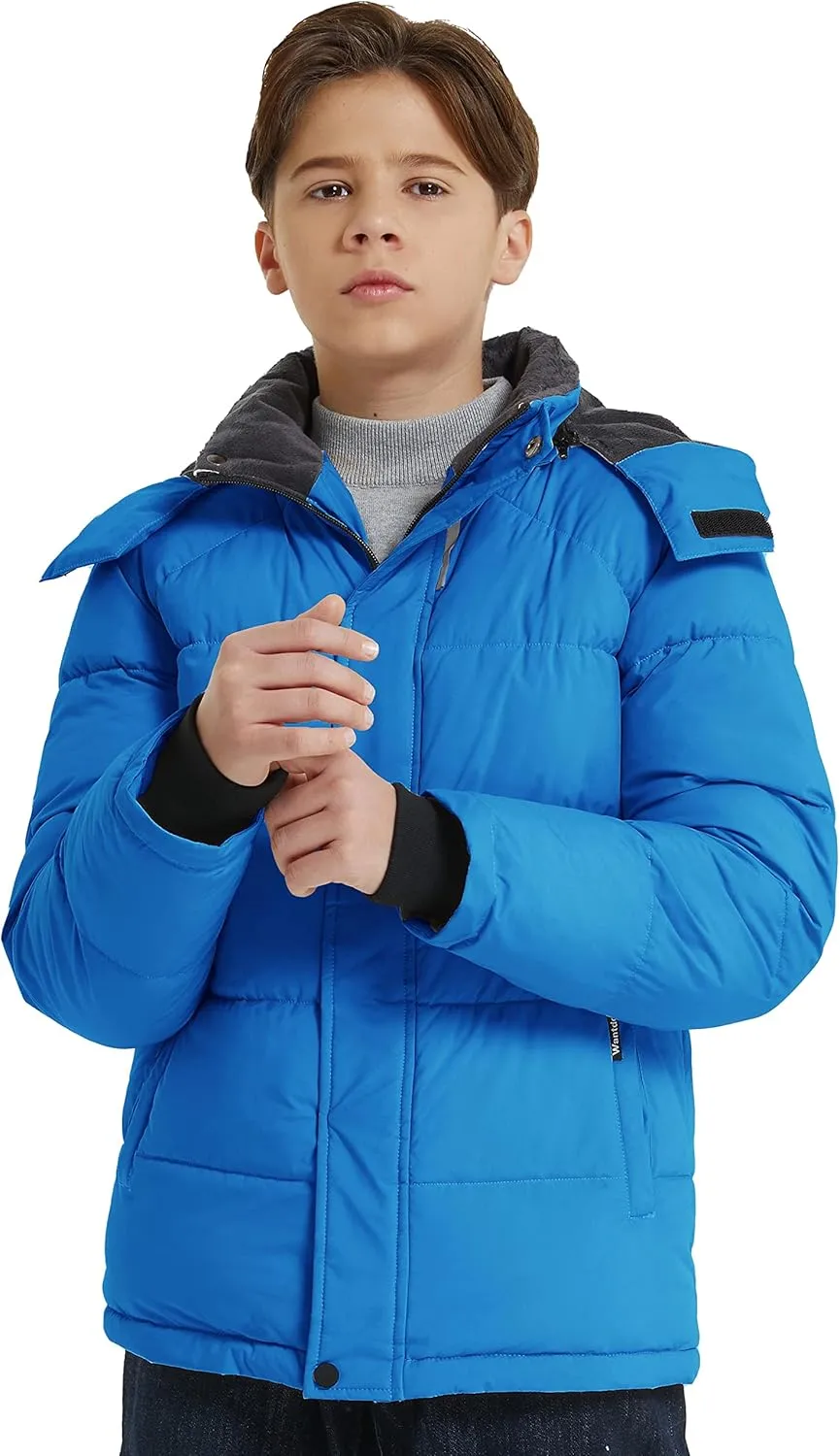 wantdo Boy's Fleece Winter Coat Waterproof Puffer Jacket Warm Winter Jackets with Hood