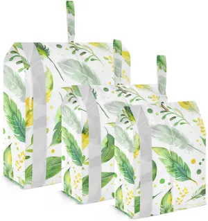 Watercolor Green Leaves Travel Storage Bag with Lanyard - Portable Lightweight Classified Storage Bag with Zipper, Dust and Waterproof Travel Packing Cube for Suitcase,3 Pieces