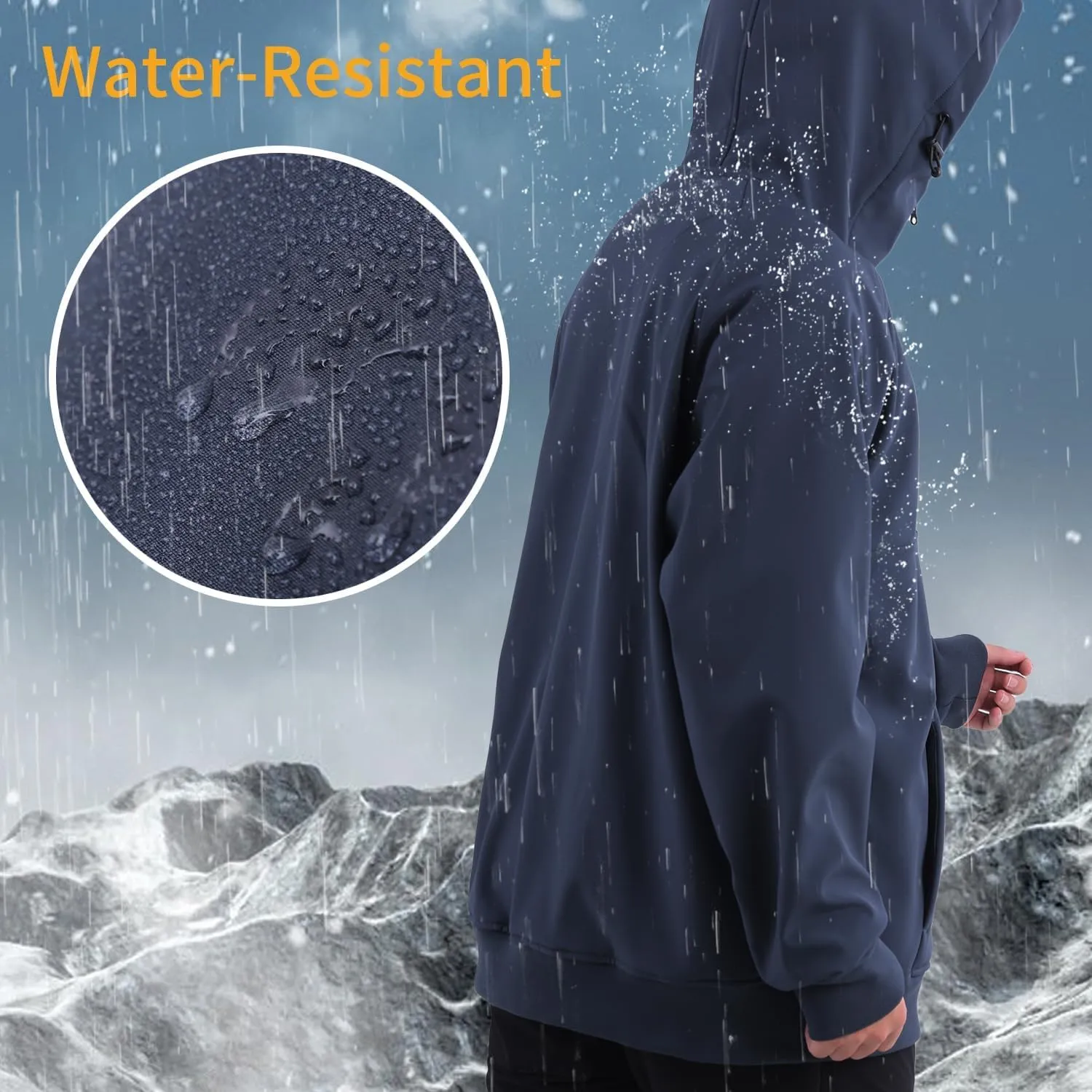 Waterproof Fleece Hoodies For Men Windbreaks Resistant Sweatshirt Softshell Rain Jacket Winter Coat Half Zip Pullover