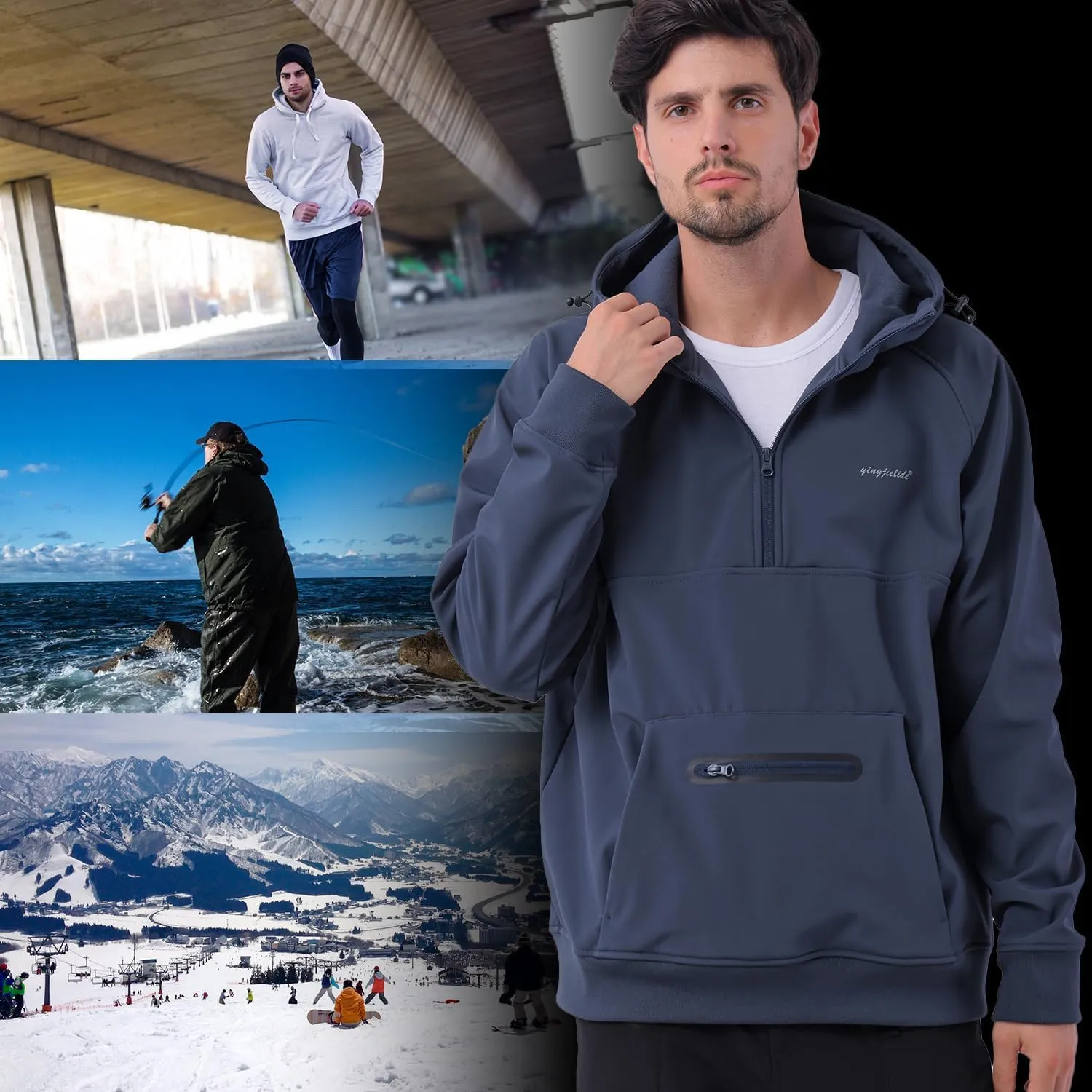 Waterproof Fleece Hoodies For Men Windbreaks Resistant Sweatshirt Softshell Rain Jacket Winter Coat Half Zip Pullover
