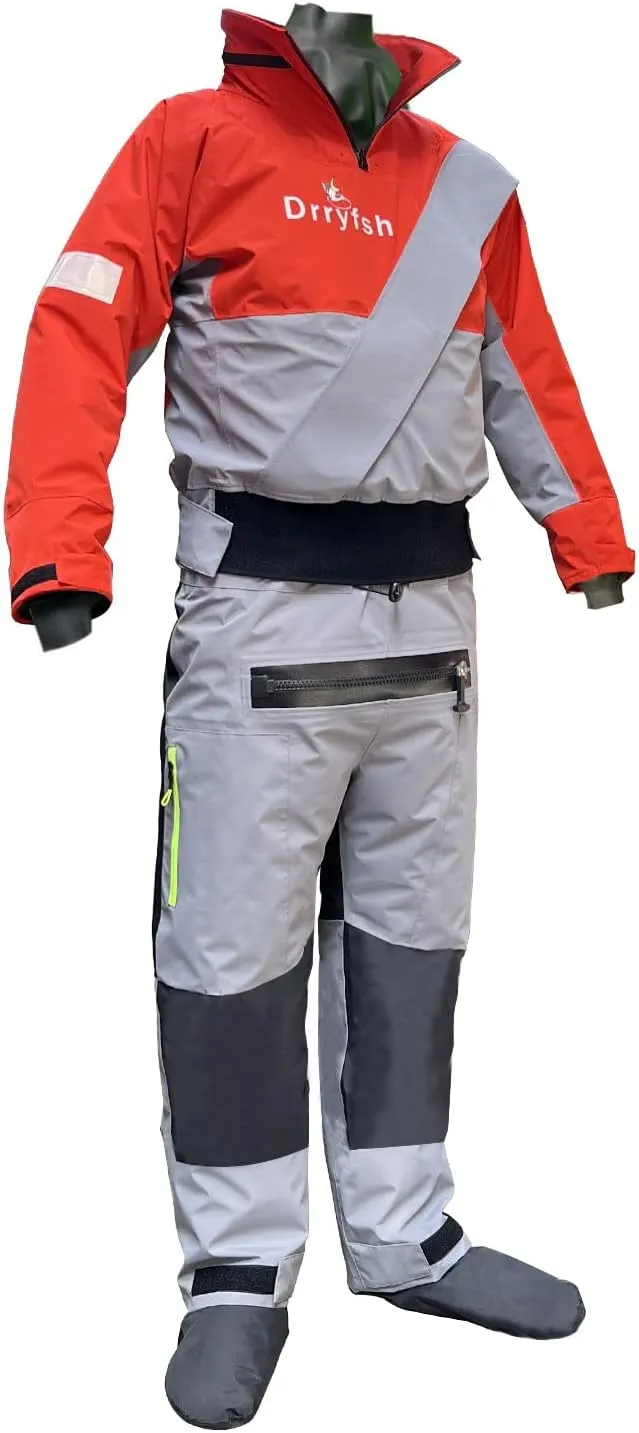 Waterproof Kayak Drysuit with Stowable Hood Breathable Dry Suit for Men in Cold Water