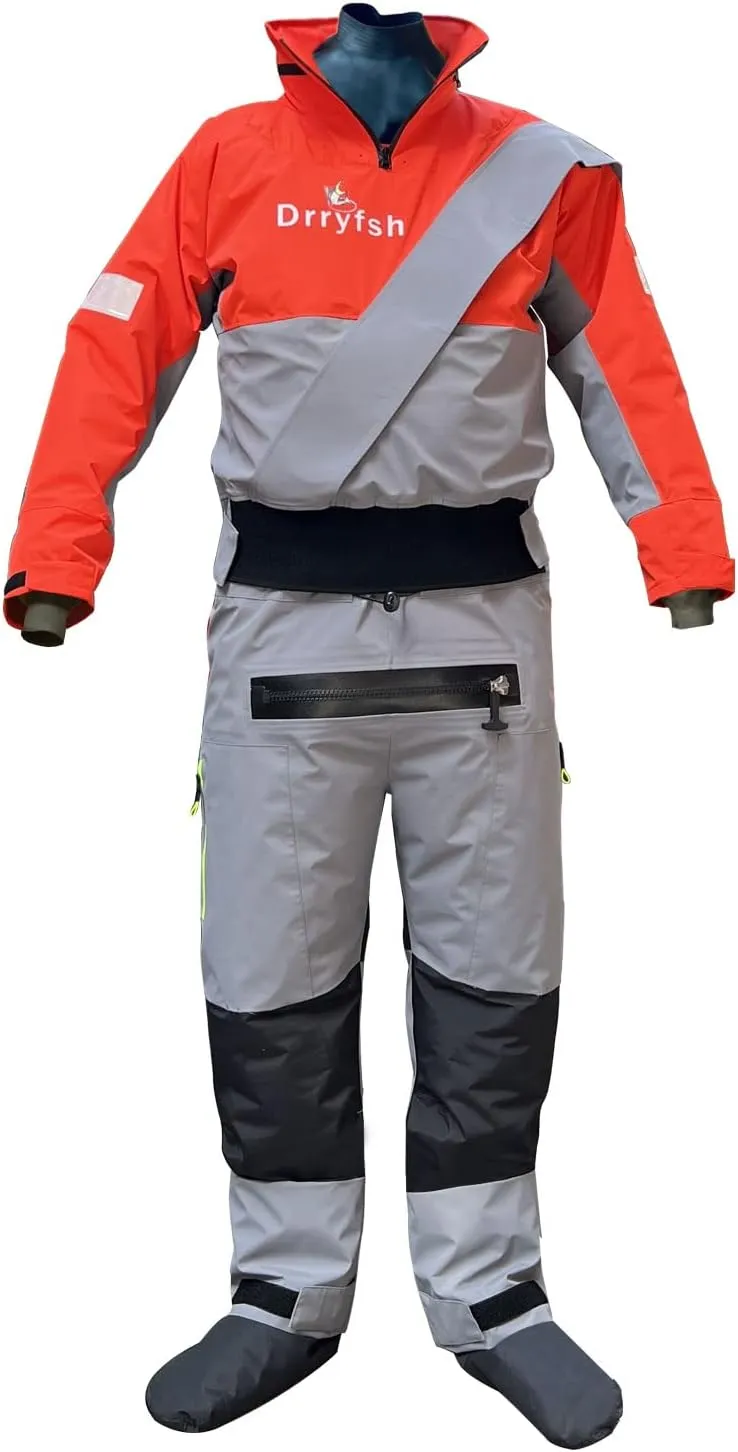 Waterproof Kayak Drysuit with Stowable Hood Breathable Dry Suit for Men in Cold Water