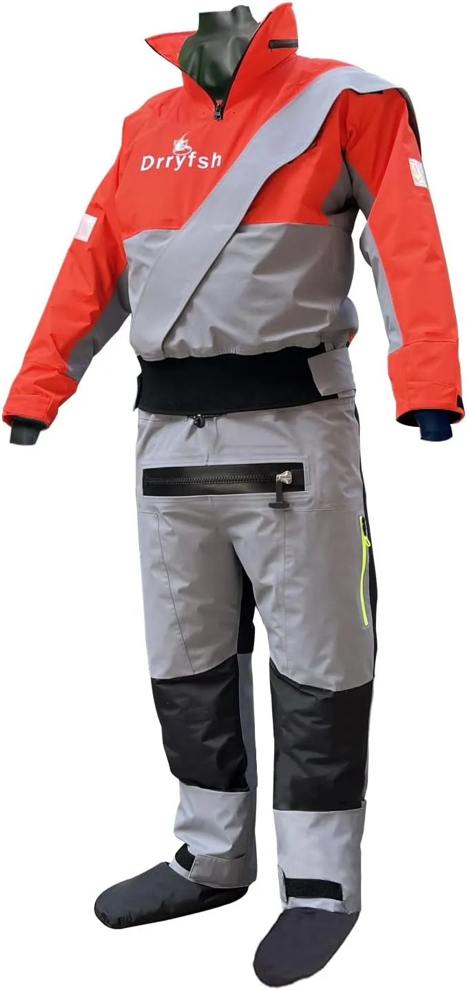 Waterproof Kayak Drysuit with Stowable Hood Breathable Dry Suit for Men in Cold Water