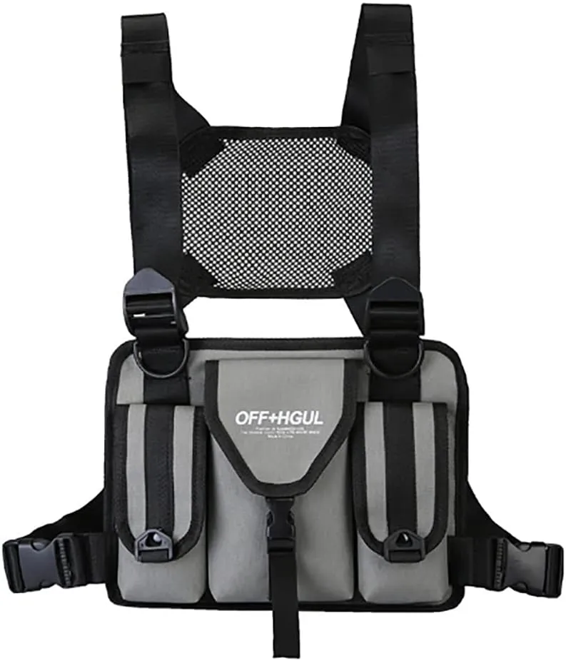 Waterproof Oxford Cloth Chest Pack, Training Tactical Backpack, Running Chest Pack, Lightweight Reflective Vest Bag Unisex (Light grey)