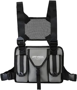 Waterproof Oxford Cloth Chest Pack, Training Tactical Backpack, Running Chest Pack, Lightweight Reflective Vest Bag Unisex (Light grey)