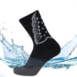 Waterproof Socks, Merino Wool Women Men Quick-Dry Hunting Sock Rain Sand Breathable Hiking Cycling Sock Cushion Crew Socks (Black&White, Medium)