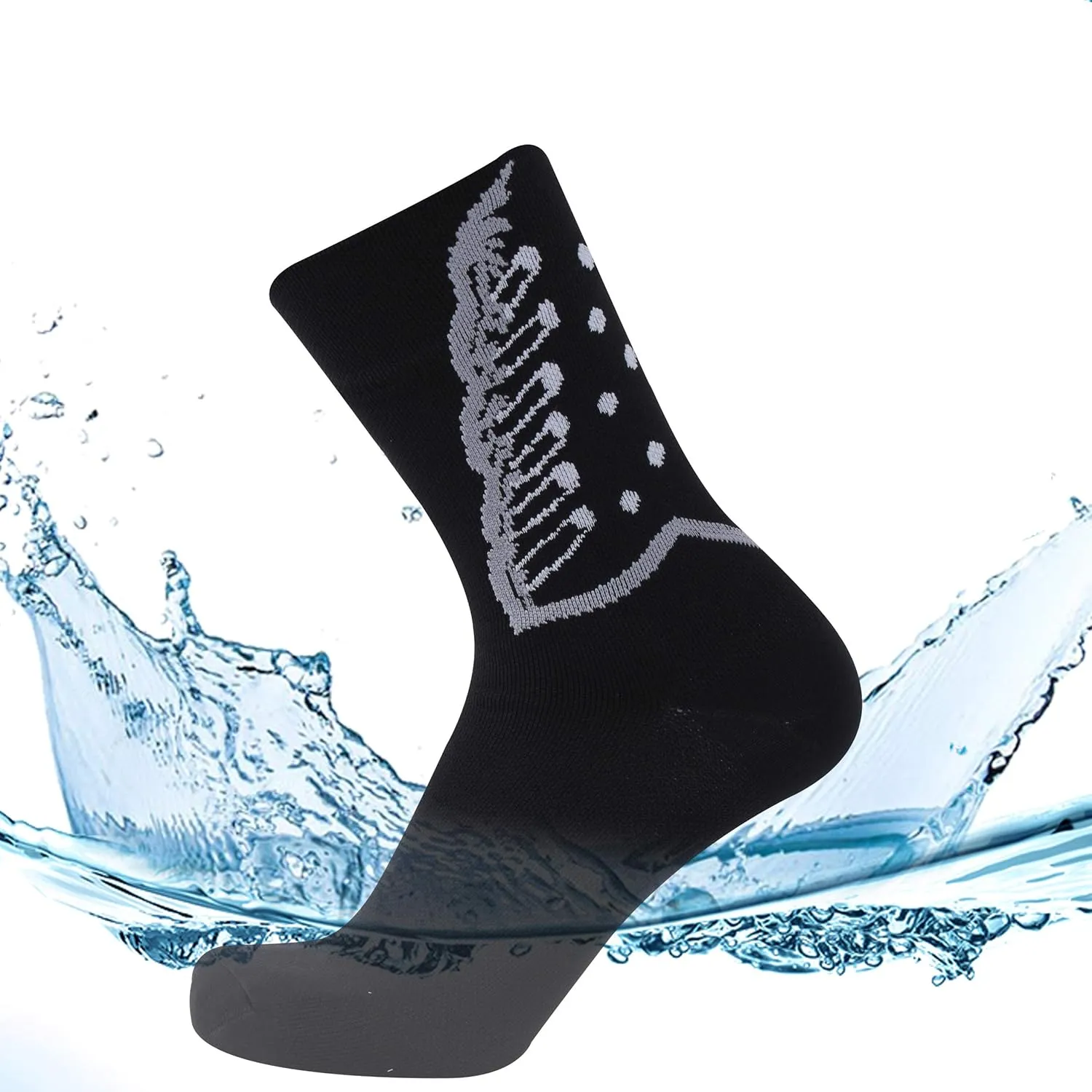 Waterproof Socks, Merino Wool Women Men Quick-Dry Hunting Sock Rain Sand Breathable Hiking Cycling Sock Cushion Crew Socks (Black&White, Medium)