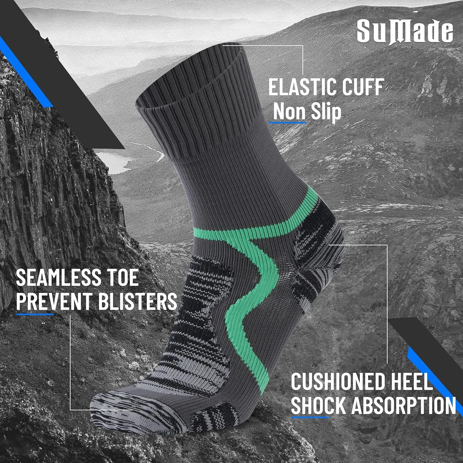Waterproof Socks, Unisex Men Women Breathable Dry Fit Moisture Wicking Hiking Cycling Kayaking Crew Socks