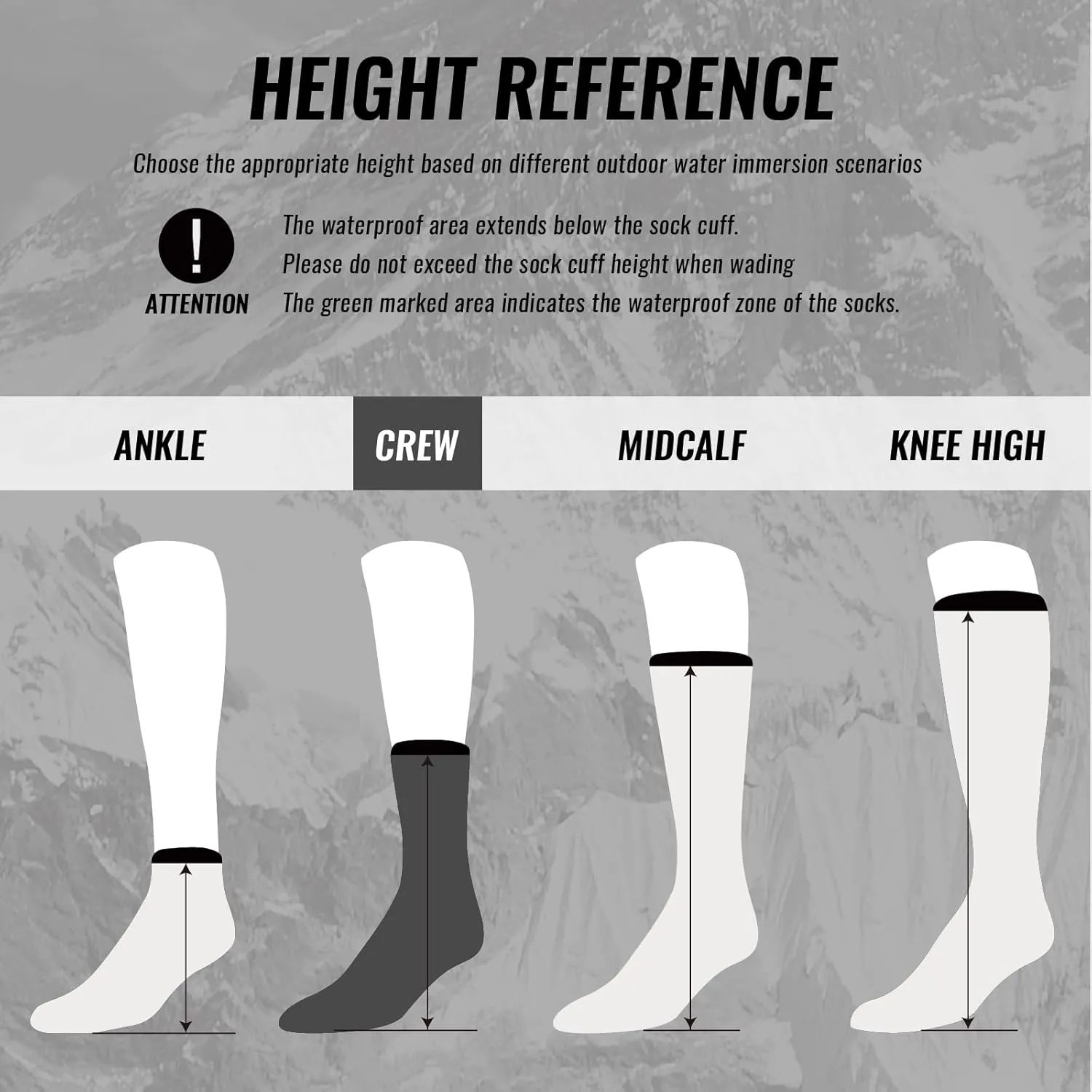 Waterproof Socks,3 Layer Windproof & Breathable,Crew Socks,Digital Printed,Hiking,Fishing,Camping,Bike,Unisex