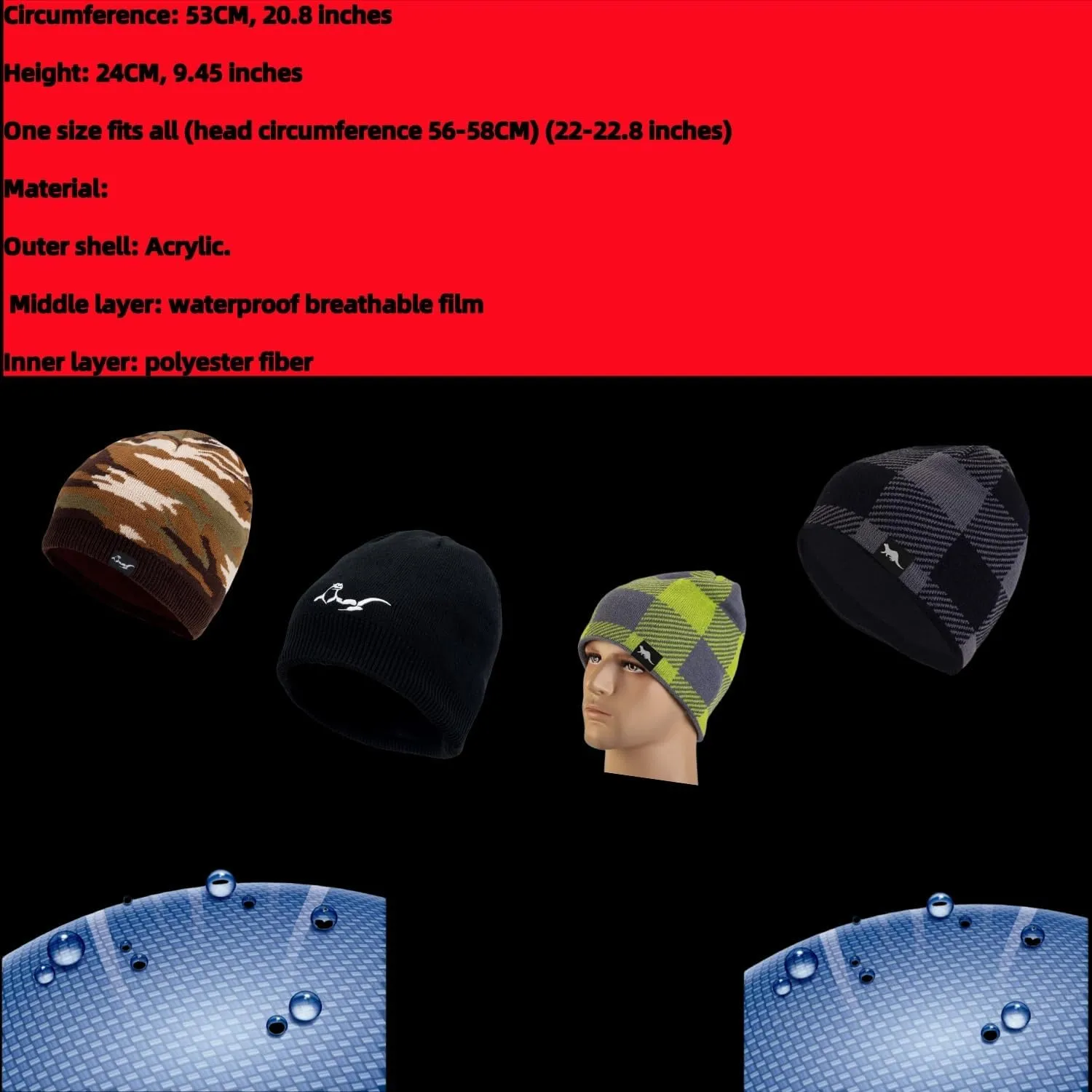 Waterproof, Windproof, Breathable Beanie Hat,Keep Your Head Warm and Completely Dry.