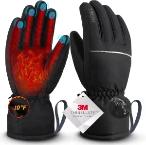 Waterproof Winter Ski Gloves Thermal -10F, 3M Thinsulate Thick Warm Windproof Snow Touch Screen Anti-Slip for Skiing Cold Weather Cycling Hiking for Men Women