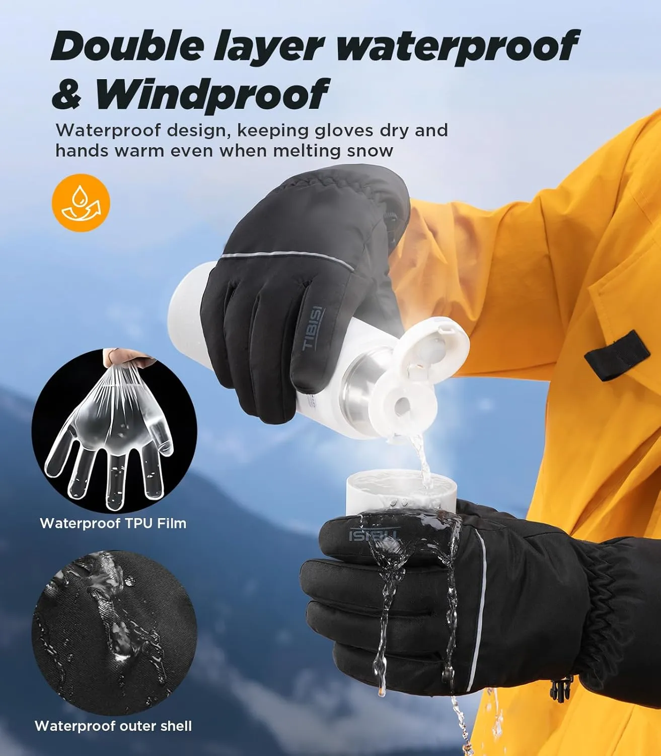 Waterproof Winter Ski Gloves Thermal -10F, 3M Thinsulate Thick Warm Windproof Snow Touch Screen Anti-Slip for Skiing Cold Weather Cycling Hiking for Men Women