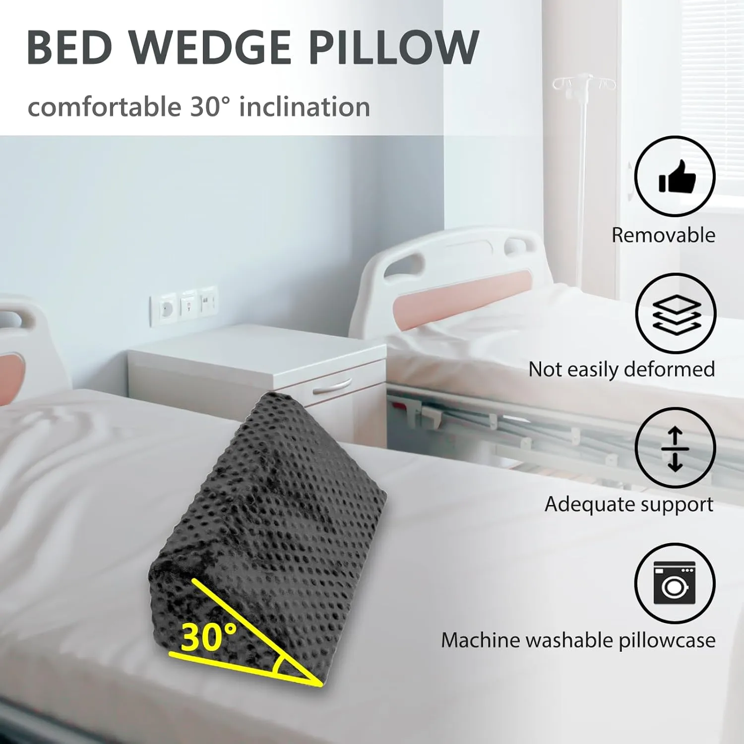 Wedge Pillow for Side Sleeping, Body Positioning Foam Wedge Pillow, Side Wedge Pillow for Sleeping Non-Slip Back Positioning Pillow for Bed Sore Wedge (Black)