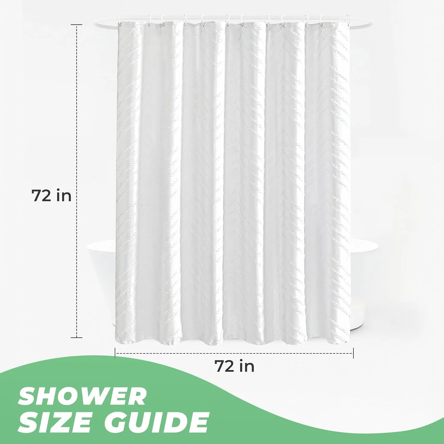 White Boho Fabric Shower Curtain 72 x 72 Inches, Modern Shabby Chic Textured Tufted Chevron Striped Minimalist Cloth Bathroom Shower Curtain