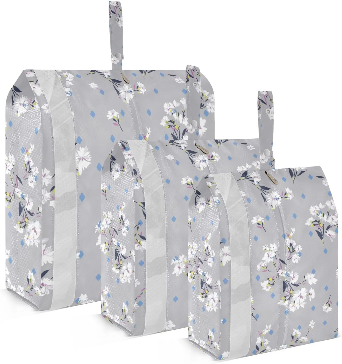 White Rose Flower Travel Storage Bag with Lanyard - Portable Lightweight Classified Storage Bag with Zipper, Dust and Waterproof Travel Packing Cube for Suitcase,3 Pieces