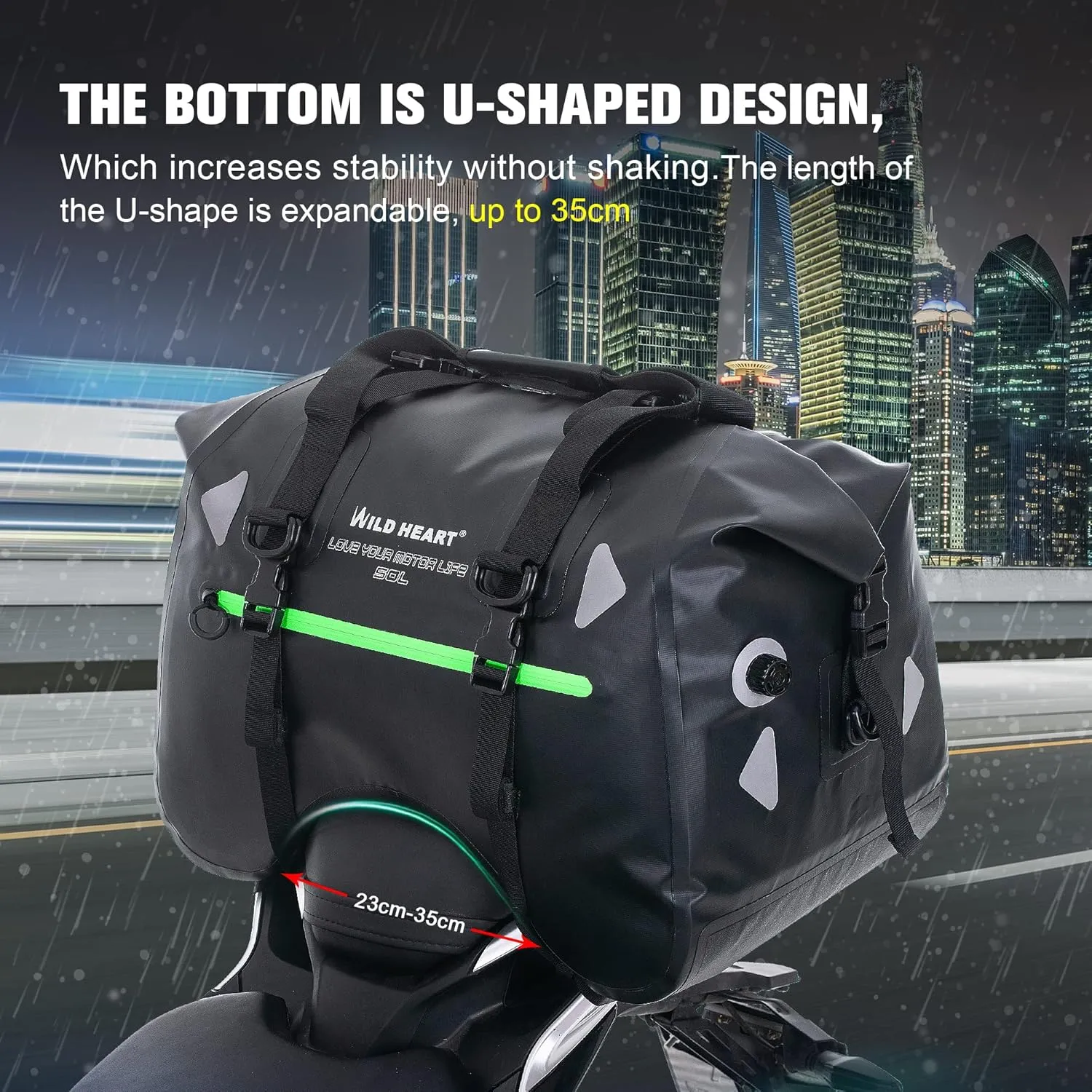 WILD HEART Dry Motorcycle Tail bag 70L/50L With Rope Straps and Inner Pocket Waterproof PVC 500D for Travel,Motorcycle and so on