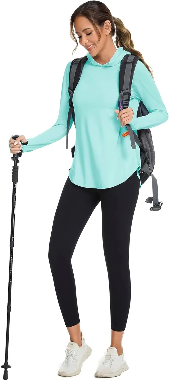 Women UPF50  Long Sleeve Shirts UV Protection Lightweight Sun Hoodie Hiking Workout Tops Quick Dry Outdoor